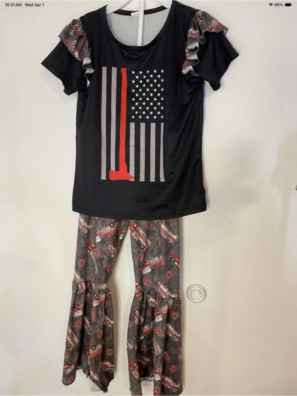 Kids Black and Gray Firetruck Pajama Set - Black Top & Gray Pants